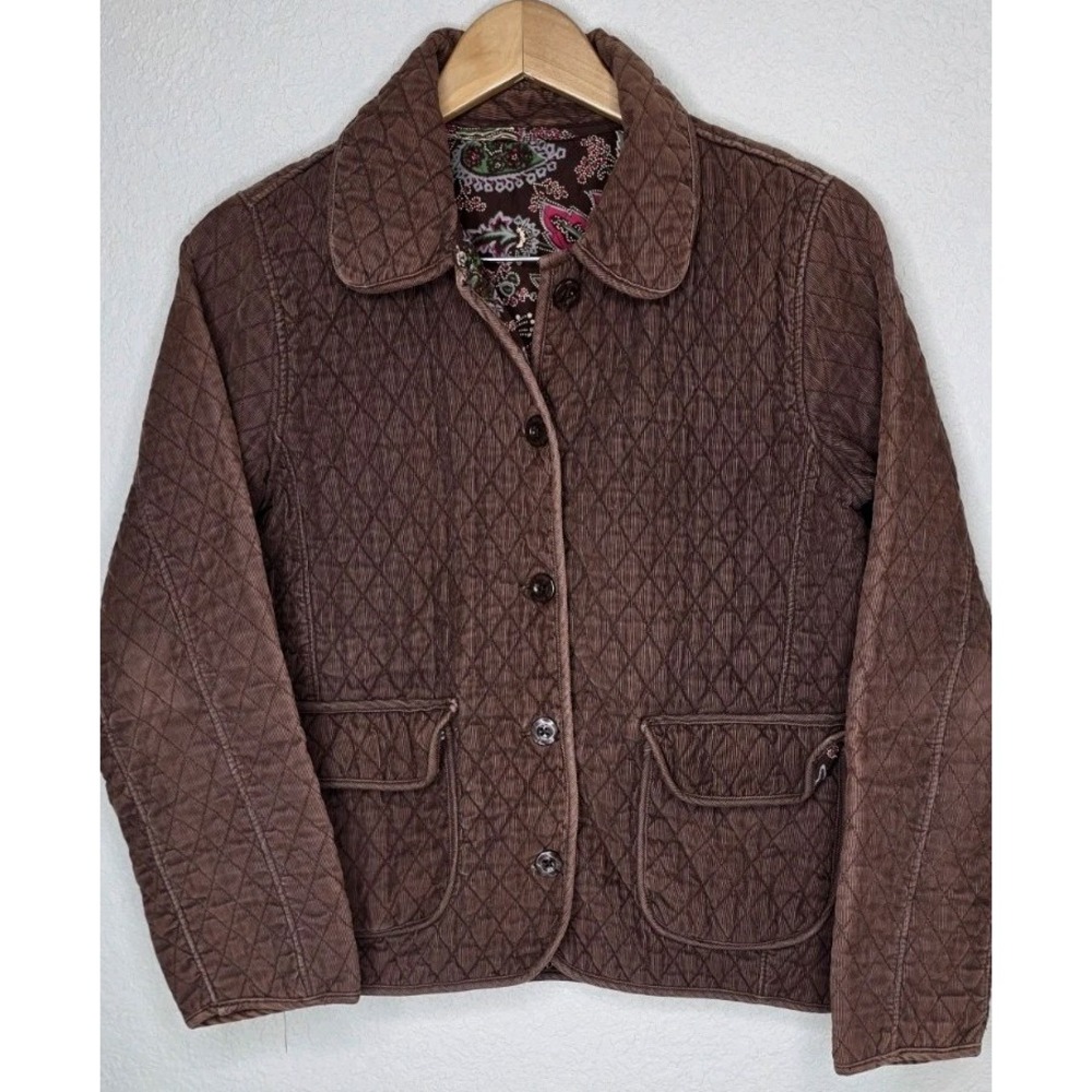 Vintage Blassport Jacket Women MP Brown Paisley Reversible Corduroy Button